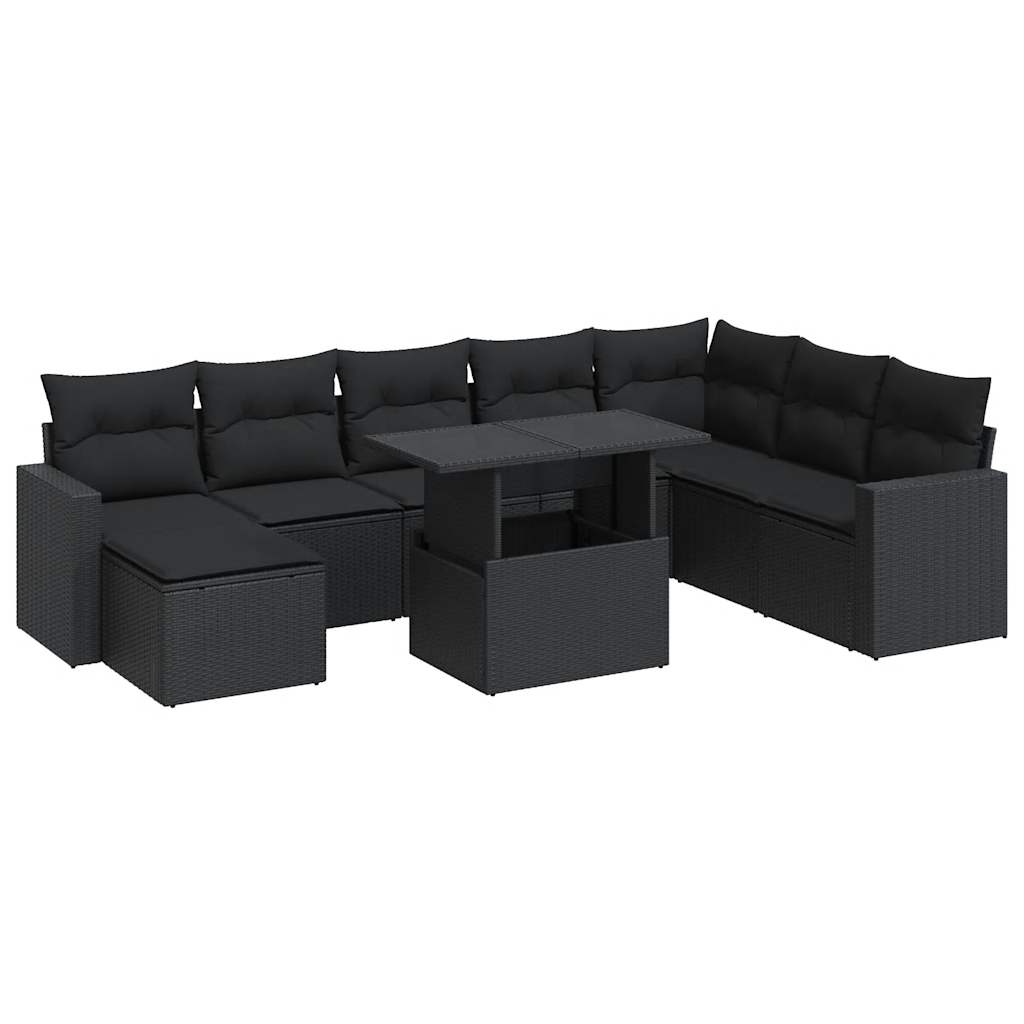 Garden Sofa Set with Cushions Modular Sofa 9 Pcs Black Poly Rattan - Relax in Style