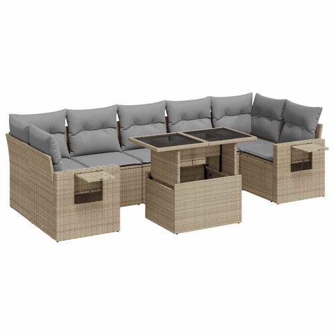 8 Piece Garden Sofa Set with Cushions Beige Poly Rattan - Outdoor Luxury