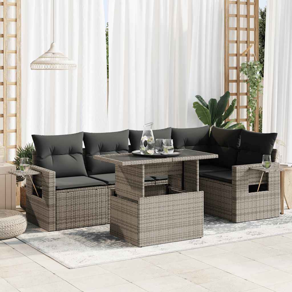 6 Piece Garden Sofa Set with Cushions Grey Poly Rattan - Outdoor Comfort