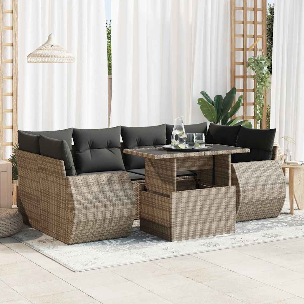 Garden Sofa Set with Cushions 7 Pcs Grey Poly Rattan - Versatile