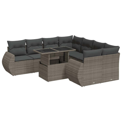 Garden Sofa Set with Cushions Modular Sofa 9 Piece Grey Poly Rattan - Durable