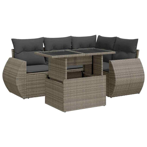 Garden Sofa Set with Cushions Modular Sofa 5 Piece Grey Poly Rattan - Elegant & Versatile