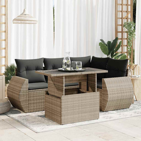 Garden Sofa Set with Cushions Modular Sofa 5 Piece Grey Poly Rattan - Elegant & Versatile