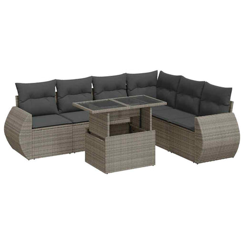 7 Pcs Garden Sofa Set with Cushions Grey Poly Rattan - Durable & Chic