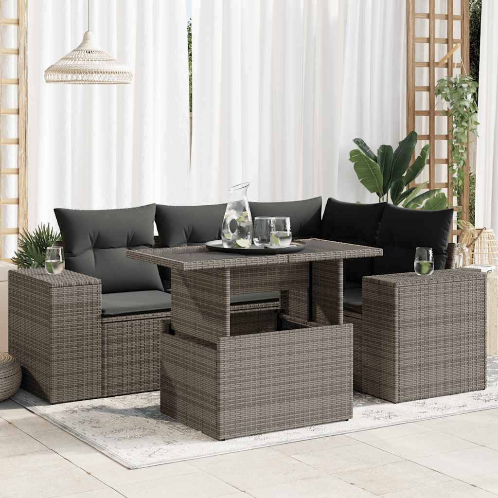 Garden Sofa Set with Cushions Modular Sofa 5 Piece Grey Poly Rattan - Modern Comfort