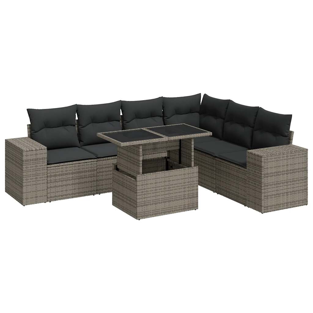 7 Pcs Garden Sofa Set with Cushions Grey - Outdoor Comfort