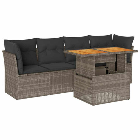 Garden Sofa Set with Cushions Modular Sofa 5 Piece Grey Poly Rattan