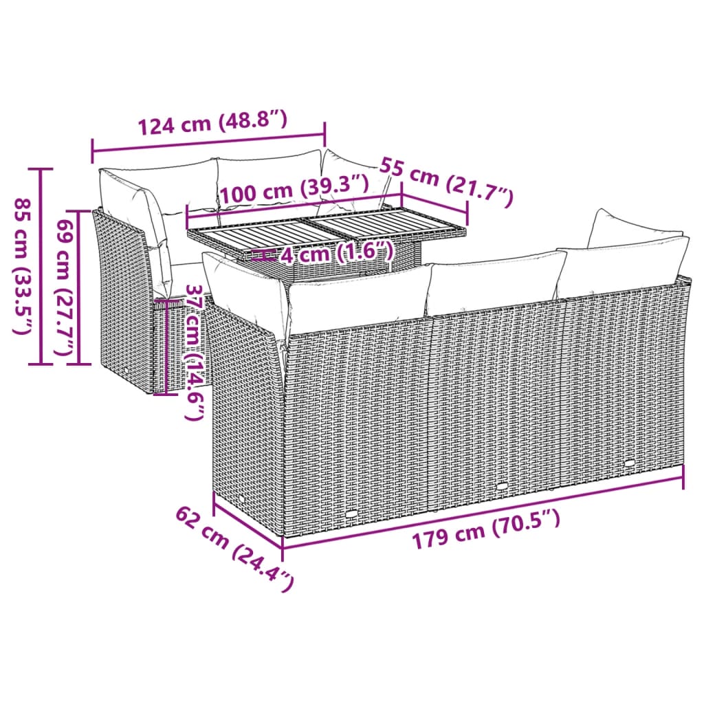 Garden Sofa Set with Cushions Modular Sofa 6 Piece - Ultimate Comfort