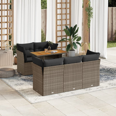 Garden Sofa Set with Cushions Modular Sofa 6 Piece Grey Poly Rattan - Stylish