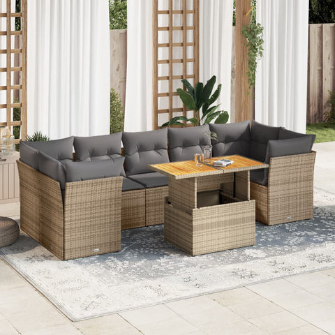 Garden Sofa Set with Cushions Modular Sofa 8 Piece Beige Poly Rattan - Stylish Comfort