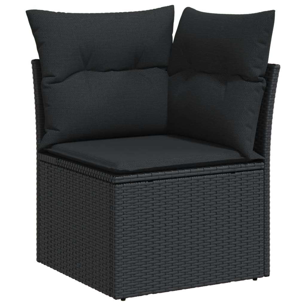 Garden Sofa Set with Cushions Modular Sofa 9 Pcs Black Poly Rattan - Sleek & Functional