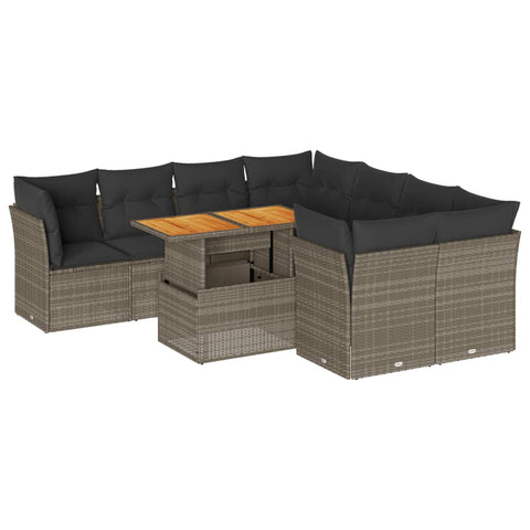 Garden Sofa Set with Cushions Modular Sofa 9 Pcs Grey Poly Rattan - Comfort & Style