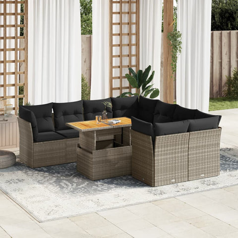 Garden Sofa Set with Cushions Modular Sofa 9 Pcs Grey Poly Rattan - Comfort & Style