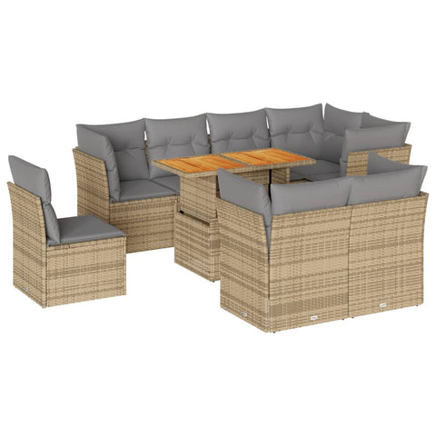 Garden Sofa Set with Cushions Modular Sofa 9 Piece Beige Poly Rattan - Stylish & Durable