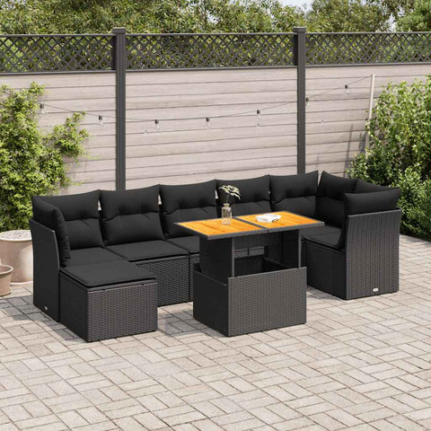 8 Piece Garden Sofa Set with Cushions Black Poly Rattan - Comfy & Chic