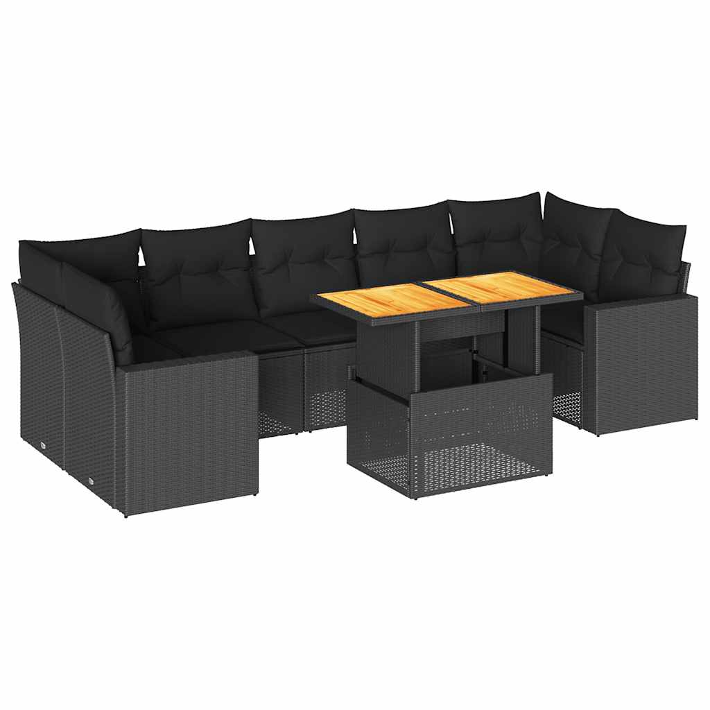 Garden Sofa Set with Cushions Modular Sofa 8 Piece Black Poly Rattan - Relax in Style