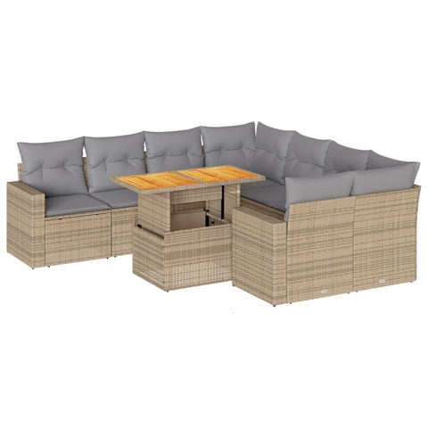 Garden Sofa Set with Cushions Modular Sofa 9 Pcs Beige Poly Rattan - Outdoor Relaxation