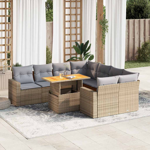 Garden Sofa Set with Cushions Modular Sofa 9 Pcs Beige Poly Rattan - Outdoor Relaxation