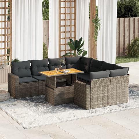 Garden Sofa Set with Cushions Modular Sofa 9 Piece Poly Rattan - Outdoor Relaxation