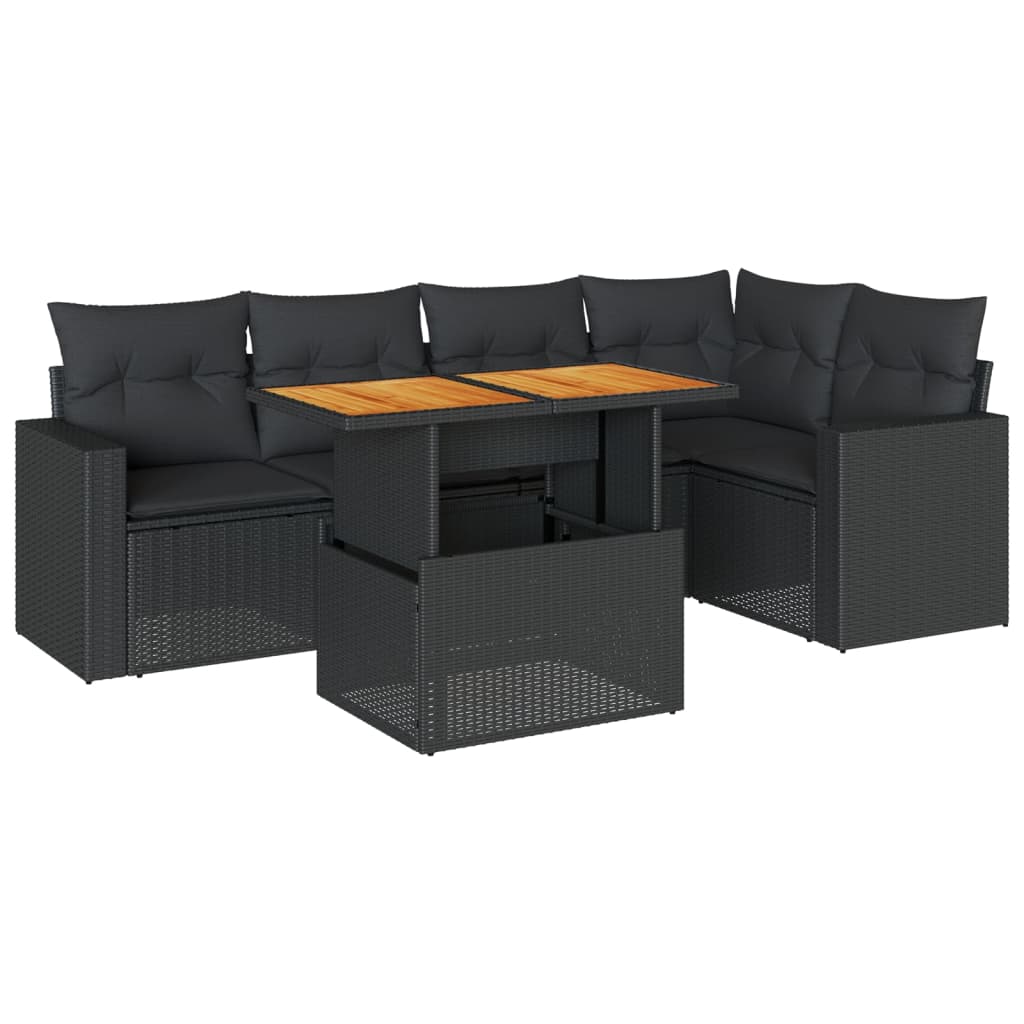 Garden Sofa Set with Cushions Modular Sofa 6 Pcs Black Poly Rattan - Elegant & Comfortable