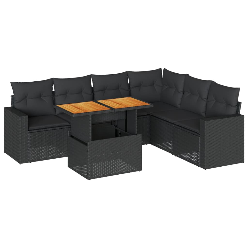 Garden Sofa Set with Cushions Modular Sofa 7 Piece Black Poly Rattan - Comfortable