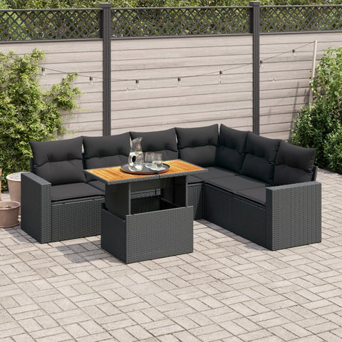 Garden Sofa Set with Cushions Modular Sofa 7 Piece Black Poly Rattan - Comfortable