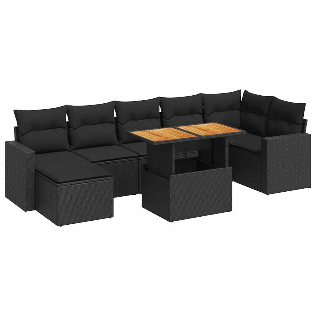 8 Piece Garden Sofa Set with Cushions Black Poly Rattan  - Stylish & Versatile