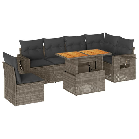 Garden Sofa Set with Cushions Modular Sofa 7 Piece Grey Poly Rattan  - Stylish Comfort