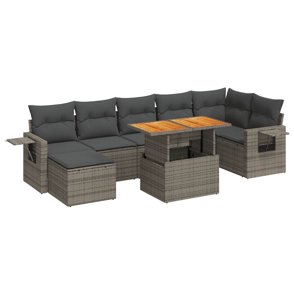 8 Pcs Garden Sofa Set with Cushions Grey Poly Rattan - Durable & Chic