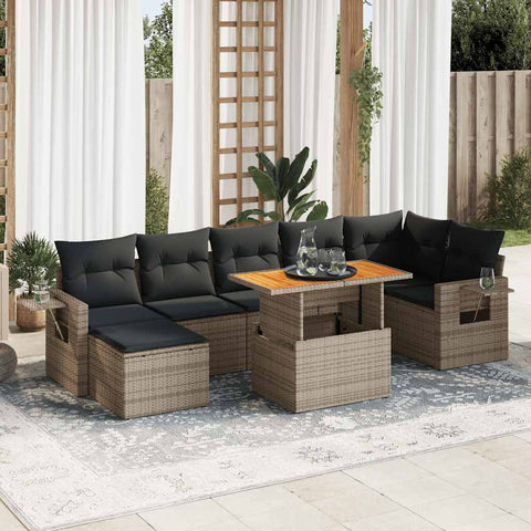 8 Pcs Garden Sofa Set with Cushions Grey Poly Rattan - Durable & Chic