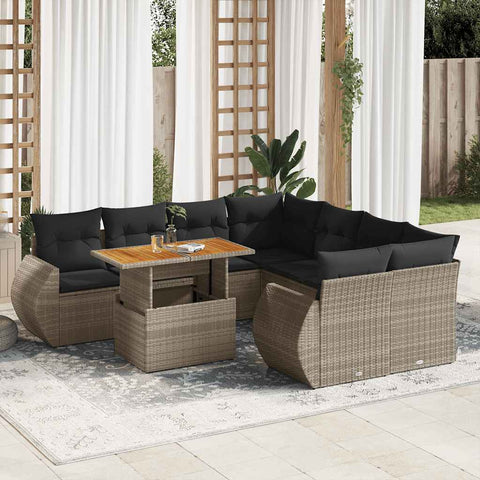 Garden Sofa Set with Cushions Modular Sofa 9 Piece Grey Poly Rattan - Elegant & Versatile