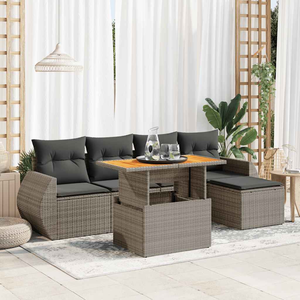 Garden Sofa Set with Cushions Modular Sofa 6 Piece Black Poly Rattan - Ultimate Comfort