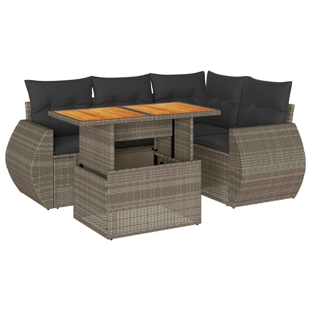 Garden Sofa Set with Cushions Modular Sofa 5 Piece Grey Poly Rattan - Stylish Comfort