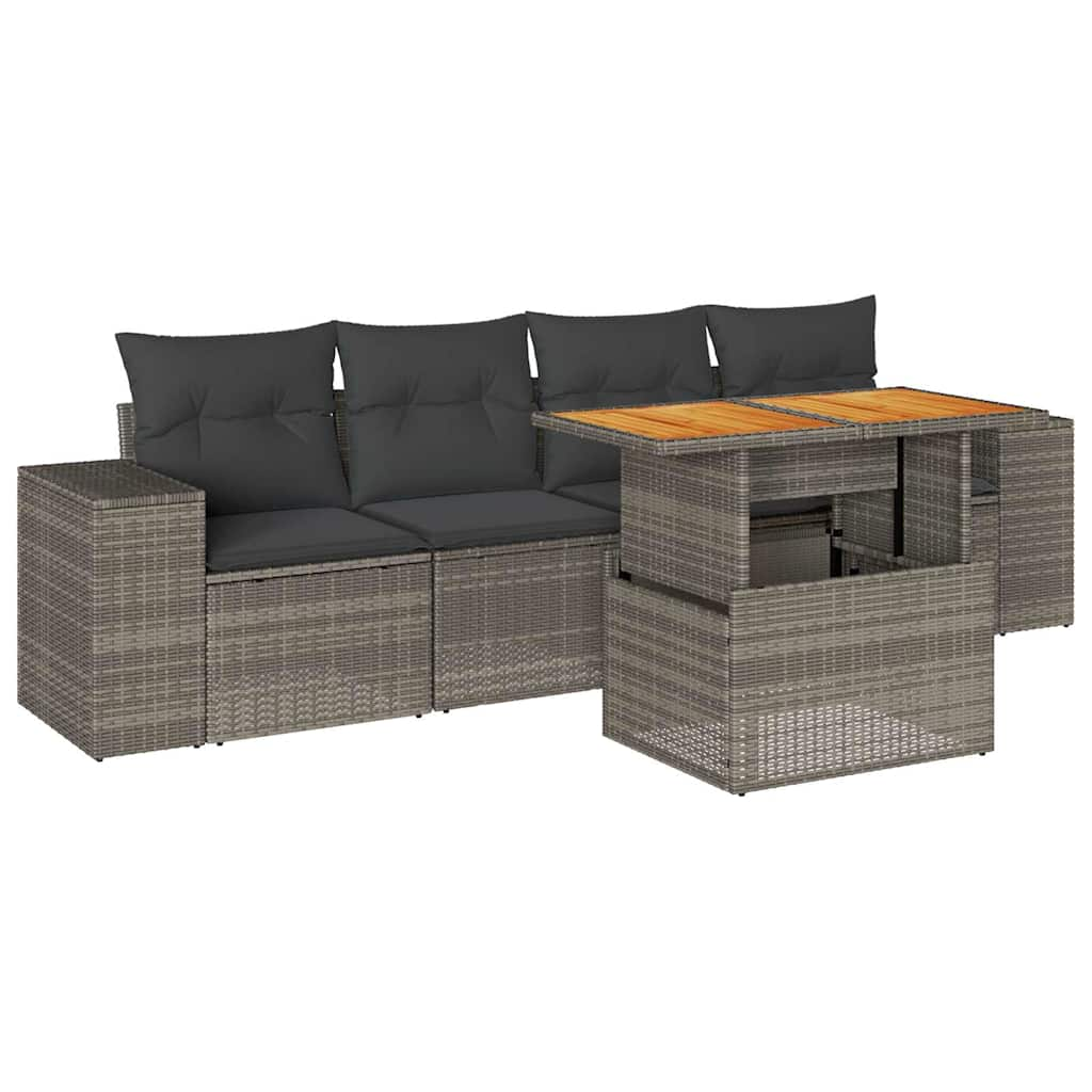 Garden Sofa Set with Cushions Modular Sofa 5 Piece Grey Poly Rattan - Modern Comfort