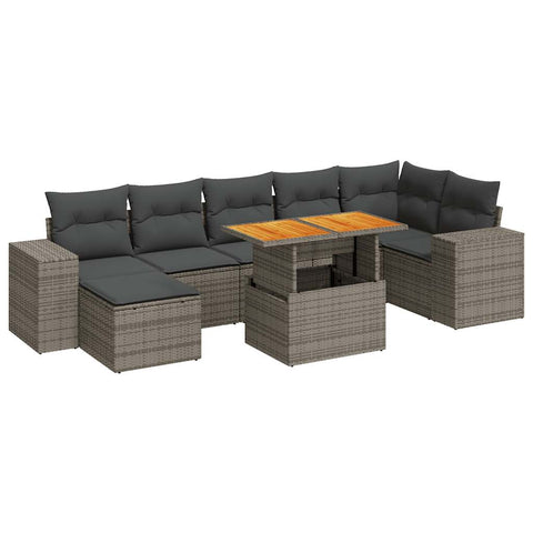 8 Piece Garden Sofa Set with Cushions Grey Poly Rattan - Outdoor Comfort