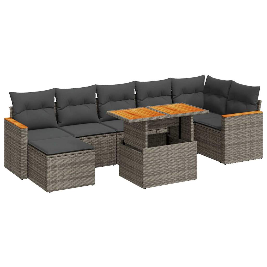 8 Piece Garden Sofa Set with Cushions Grey Poly Rattan Acacia