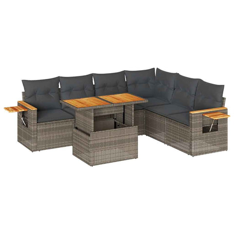 6 Piece Garden Sofa Set with Cushions Grey Poly Rattan Acacia - Durable & Chic