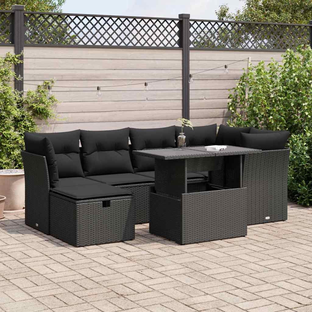 Garden Sofa Set with Cushions Couch 7 Piece Black