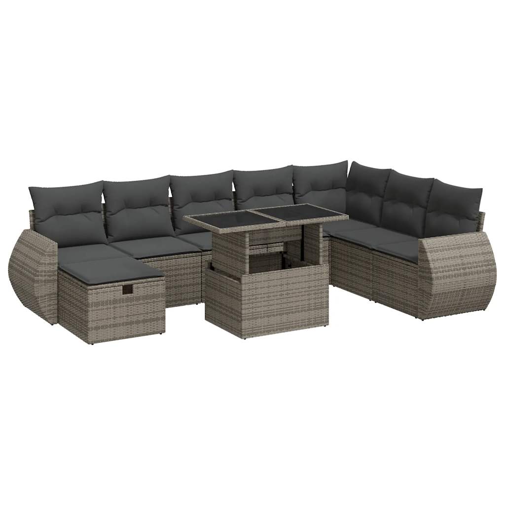 9 Piece Garden Sofa Set with Cushions Grey Poly Rattan - Durable & Chic