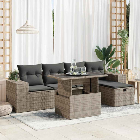 6 Pcs Garden Sofa Set with Cushions Grey - Durable & Chic