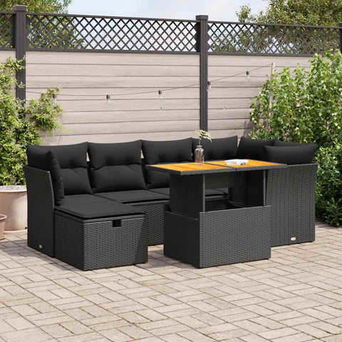 Garden Sofa Set with Cushions Couch 7 Piece Black