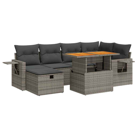 8 Piece Garden Sofa Set with Cushions Grey Poly Rattan Acacia - Outdoor Luxury