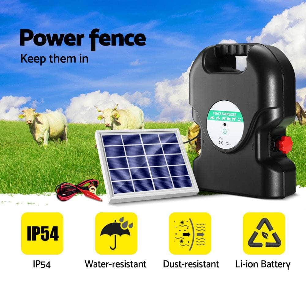 8Km Electric Fence Energiser Solar Energizer Charger Farm Animal 0.3J