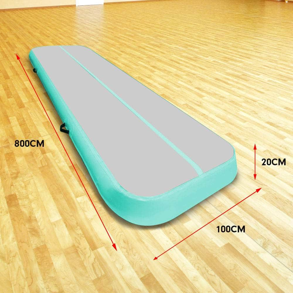 8m x 1m Air Track Inflatable Gymnastics Mat Tumbling - Grey Green