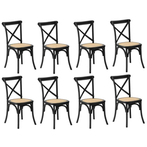 8PCS Crossback Dining Chair Solid Wood Ratan Seat Black/Natural/White