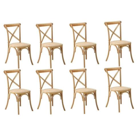 8PCS Crossback Dining Chair Solid Wood Ratan Seat Black/Natural/White