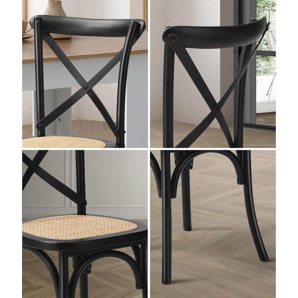 8PCS Crossback Dining Chair Solid Wood Ratan Seat Black/Natural/White