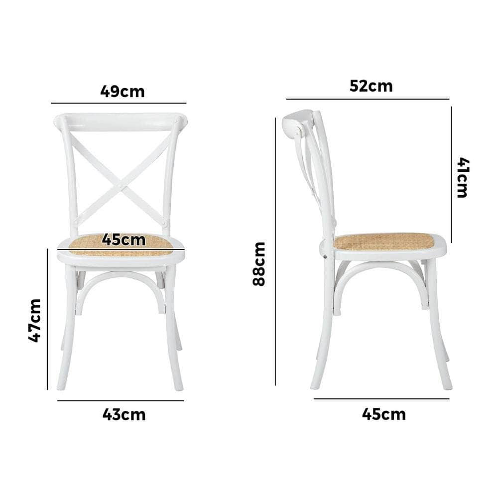 8PCS Crossback Dining Chair Solid Wood Ratan Seat Black/Natural/White