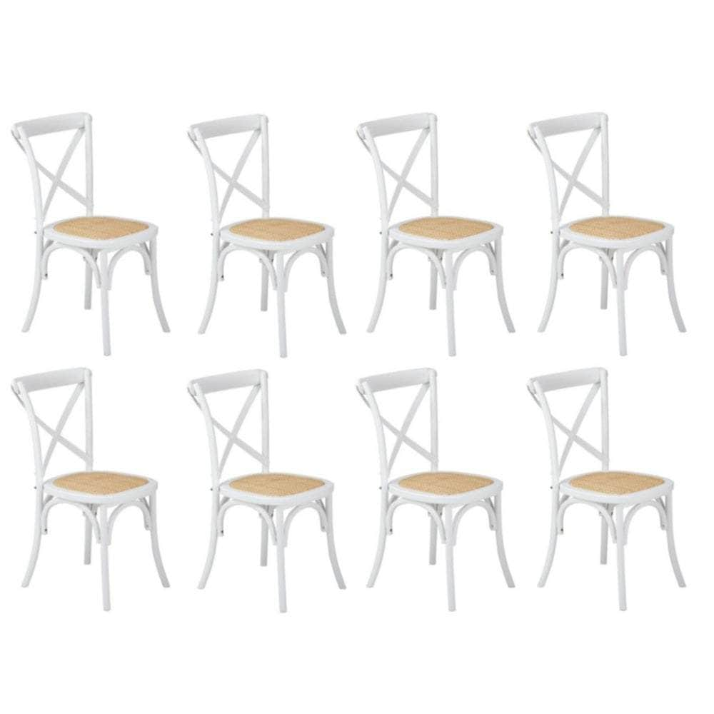 8PCS Crossback Dining Chair Solid Wood Ratan Seat Black/Natural/White