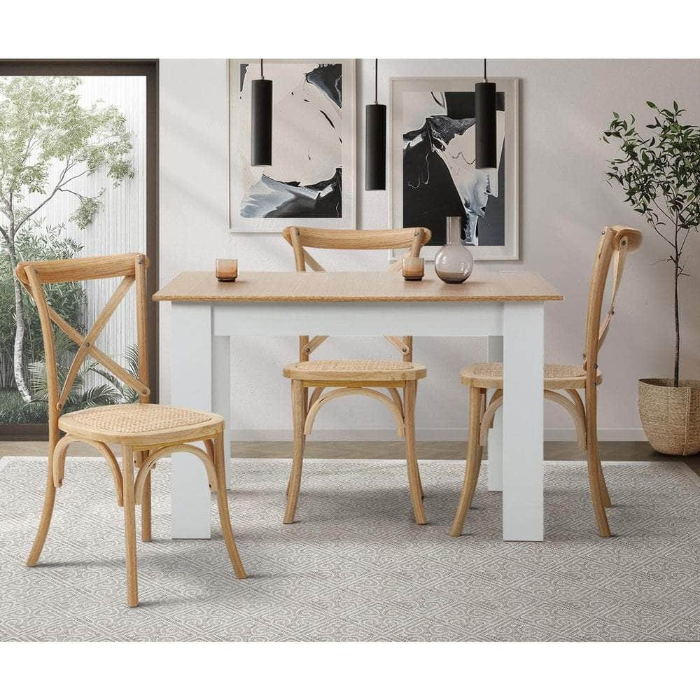 8PCS Crossback Dining Chair Solid Wood Ratan Seat Black/Natural/White